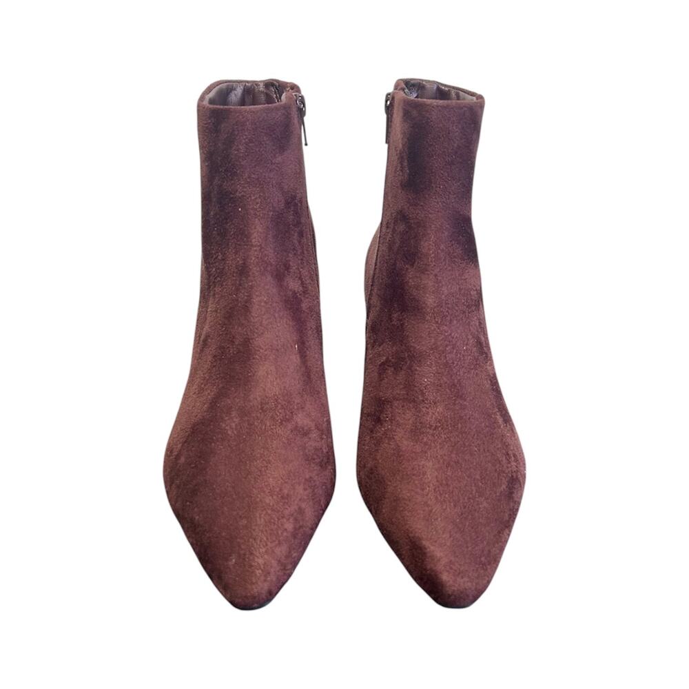 Women’s 9.5 Chocolate brown slim kitten heel pointed toe suede ankle booties - Picture 3 of 7